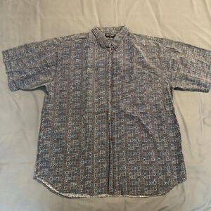 Revenge Shirtmakers Shirt Mens XL Blue Geometric Print Button Up Short Sleeve